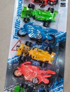 6-Piece Plastic Toy Set: Kids’ sports cars and bikes for racing, collecting, and sharing